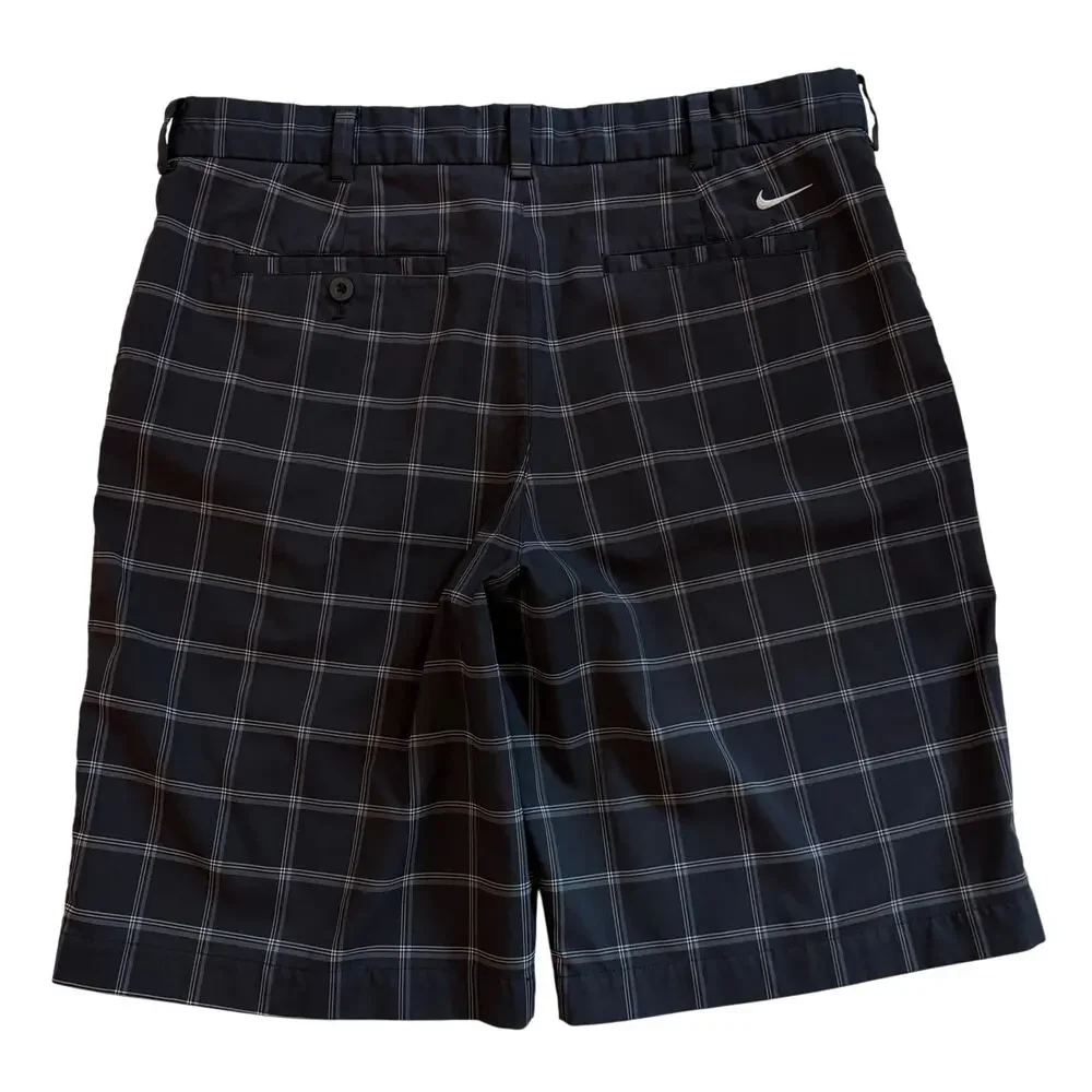 Nike Golf Shorts Mens Size 34 Black Plaid Performance Chino Stretch Preppy